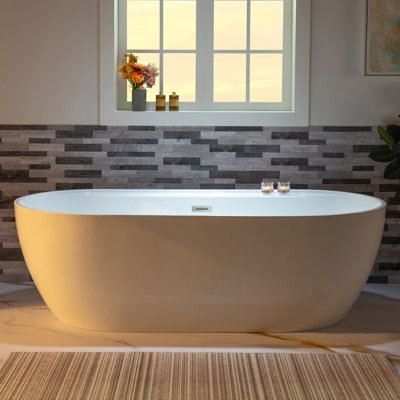 72'' x 35.375'' Freestanding Acrylic Double Ended Bathtub with Wide Rim,  - Available in Glossy White/Black, with 5 Finish Options for Trim