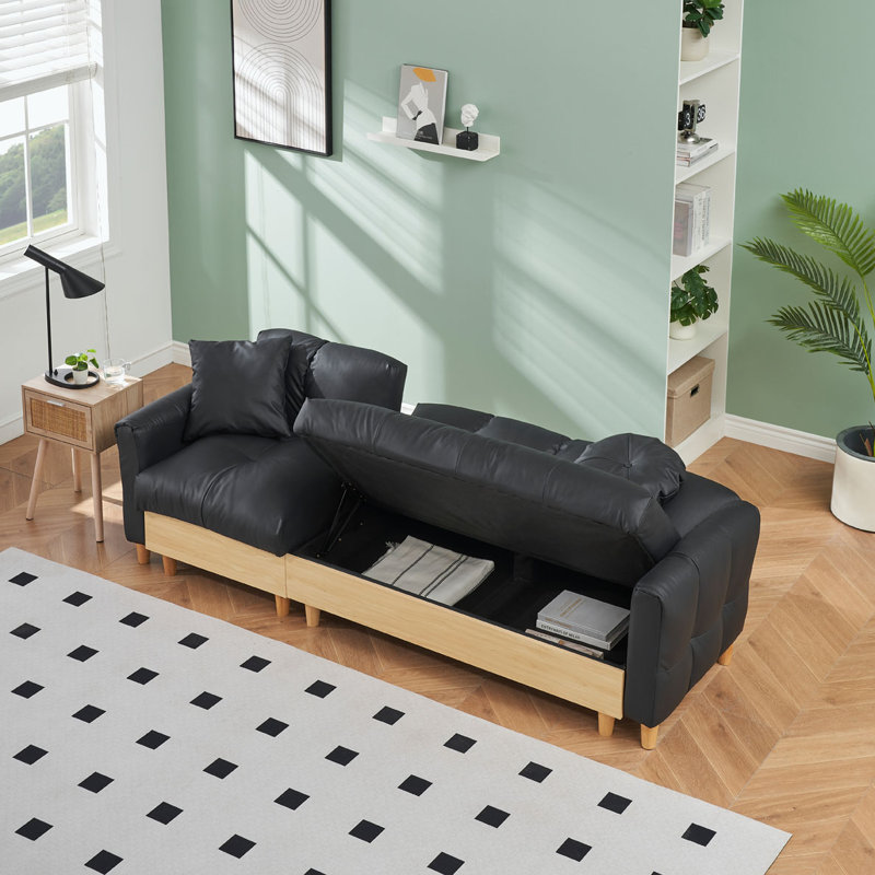 Technology cloth three-seat sofa lift sofa bed with locker, Black Tech Cloth, 32.5" H x 84.65" W x 41.73" D, 3