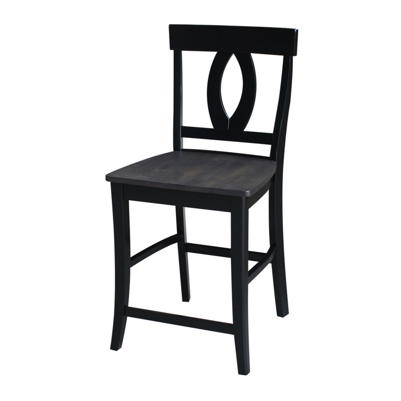 Ludivine Solid Wood Counter Stool, Washed Black/Coal Black