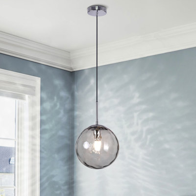 Luminaire suspendu moderne en verre martelé italien de 9,8 po - Luminaire suspendu chromé foncé réglable, luminaire suspendu sphérique à intensité variable pour îlot de cuisine, salon et tout espace de loisirs