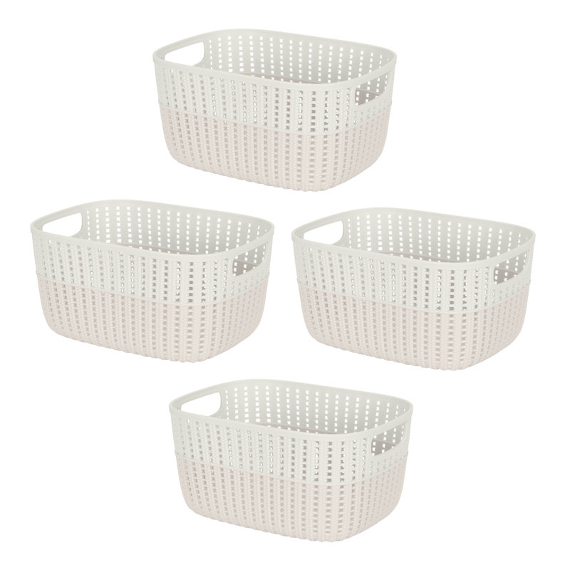 Ivory Rectangular Plastic Storage Basket with Built-in Handles