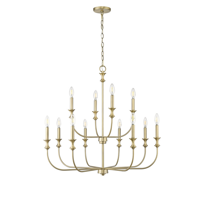 12 Light 33.9 In. Matte Black Chandelier, Laiton rétro