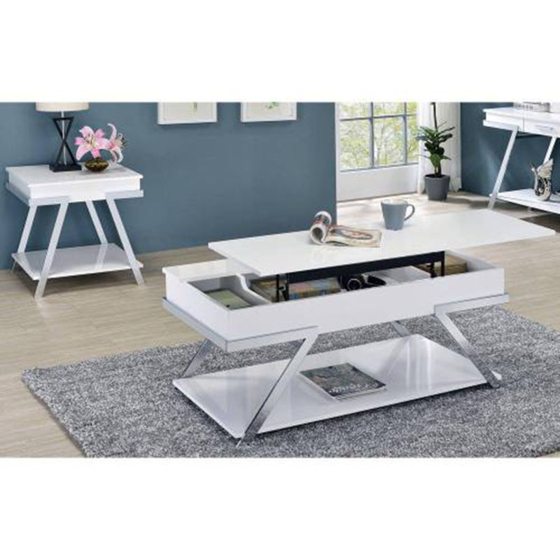Table de canapé contemporaine blanche avec finition ultrabrillante et structure chromée