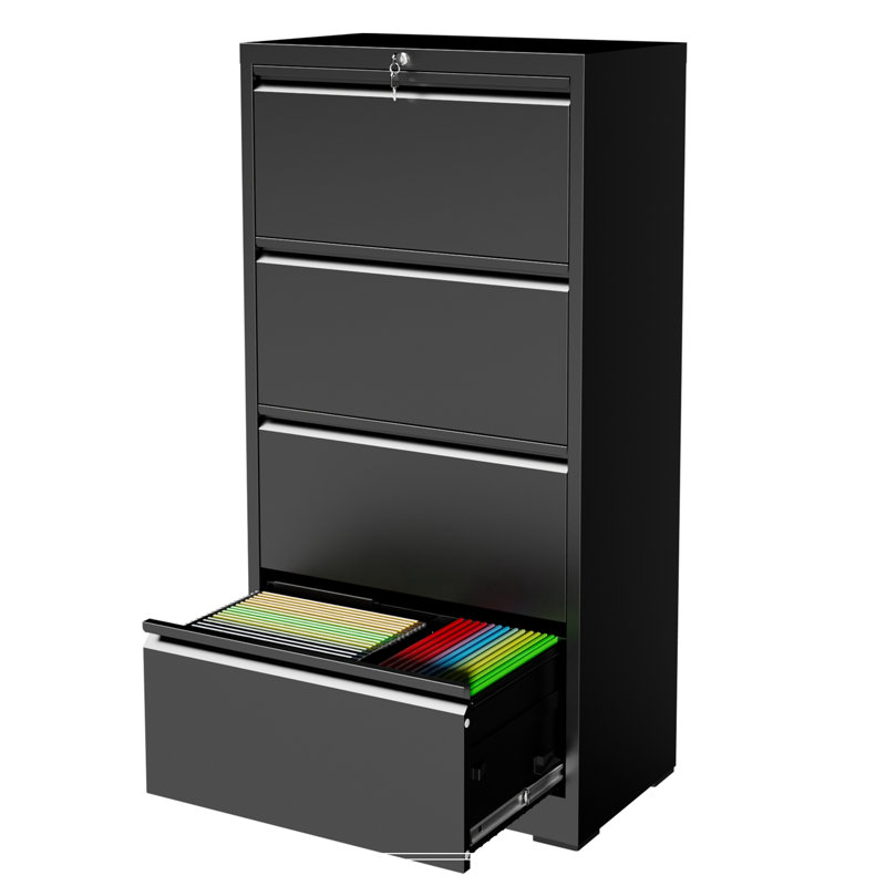 Classeur latéral 4 tiroirs avec serrure, Noir