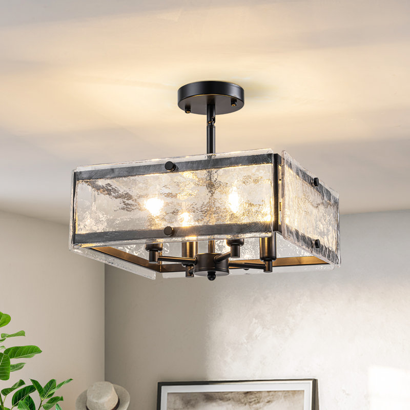 Kourtney 4-Light Farmhouse Modern Clear Glass Semi Flush Ceiling Light, Matte Black