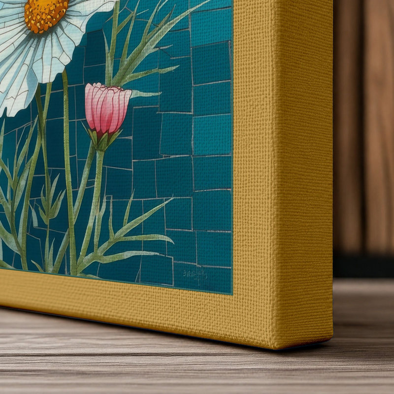 Cosmos Arrangement Botanical - Wrapped Canvas, 36x24 - 91.4 x 61.0 cm, Ochre Border
