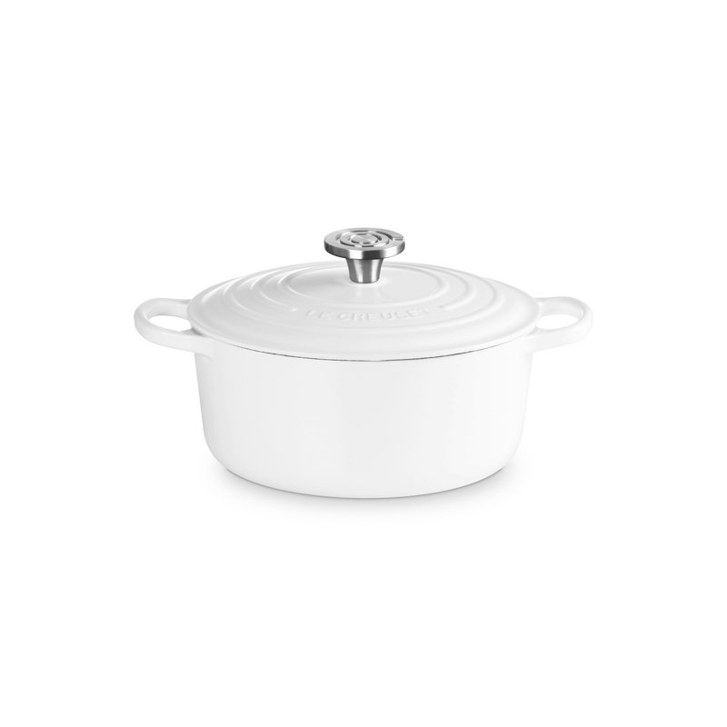 Le Creuset Enameled Cast Iron Signature Round Oven 5.5Qt - White, Crucible Ss Knob, 4.5 quarts