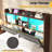  Farmhouse King Bed Frame With LED Storage Bookcase Headboard & Charging Station, Rustic Brown-1799709062-1799709082