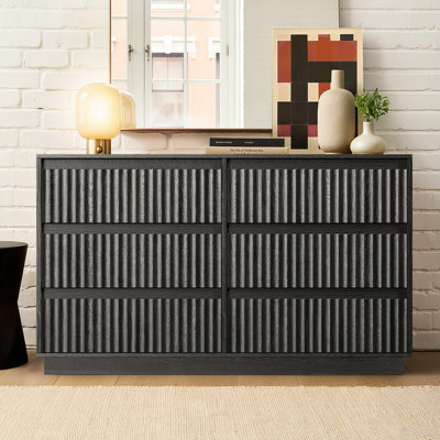 Commode double à 6 tiroirs de 47,2 po avec panneaux ondulés Dejesus