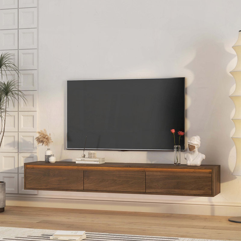 Meuble télé flottant avec lumières DEL et prise de courant
