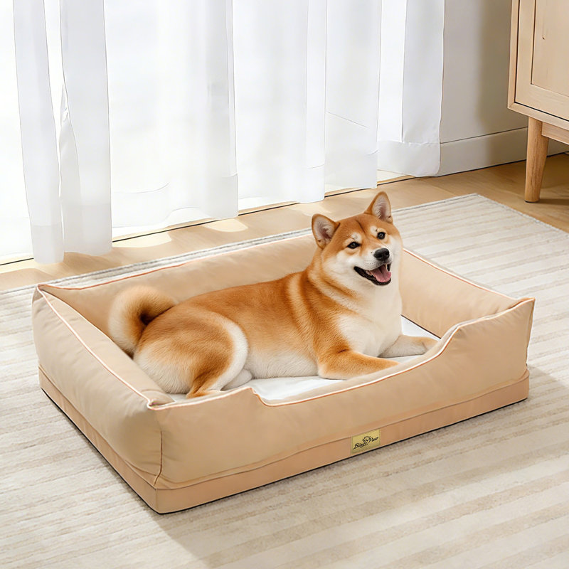 Orthopedic Dog Bed with Bolster , Beige, Large (19.5cm H x 94.5cm W x 67cm D)