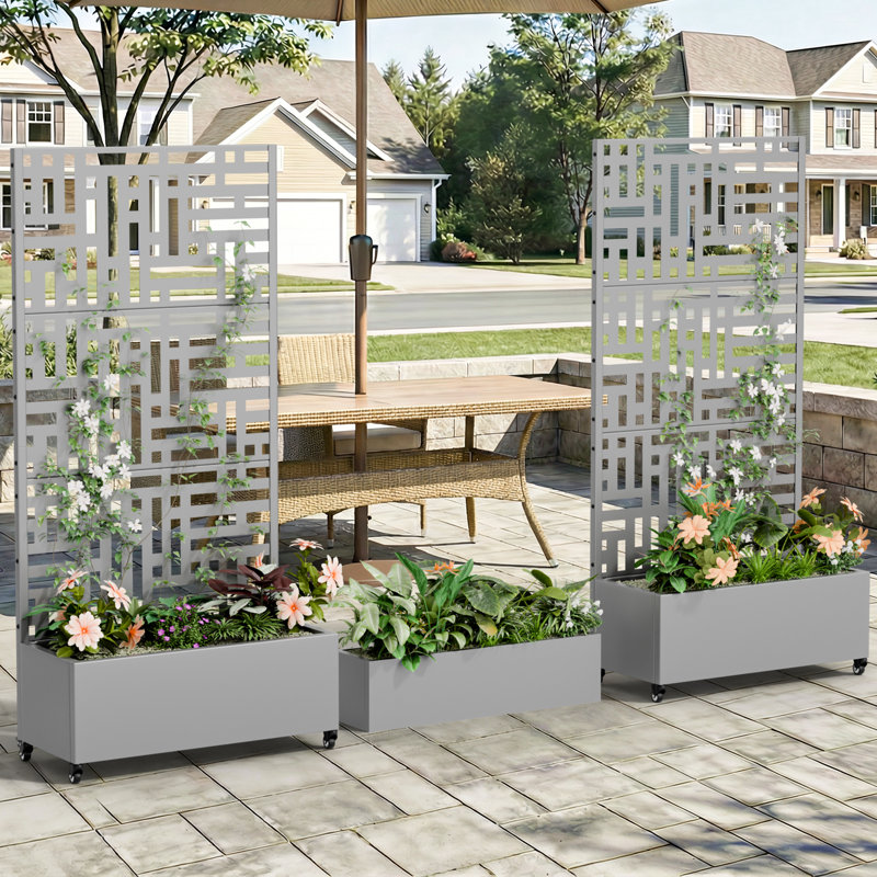 72" H x 35" W Outdoor Rectangle Metal Planter Box with Trellis Freestanding Raised Garden Bed with Privacy Screen for Front Porch Patio