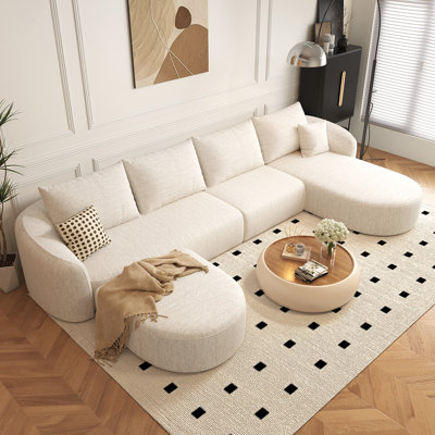 138.6" U Shaped Modern Modular Sectional Curved  Sofa with Ottoman, Minimalist Style Comfy Cloud Couch for Living Room Apartment, No Assembly Required Boneless Couches