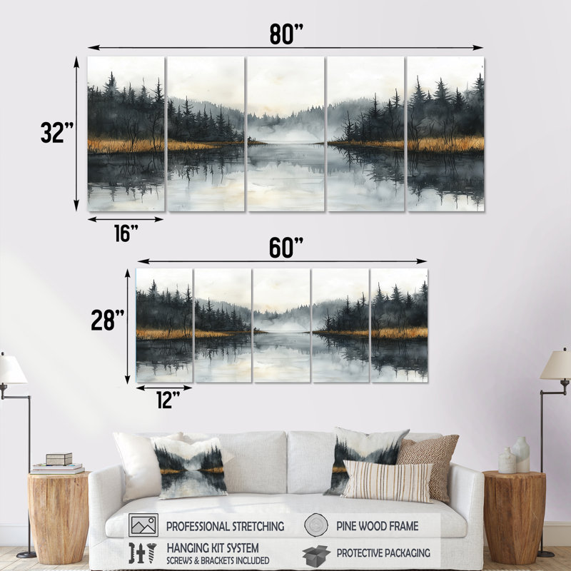 Clairan - Lake House Wall Art - ensemble d'art mural traditionnel, 5, H 32 po x l 80 po