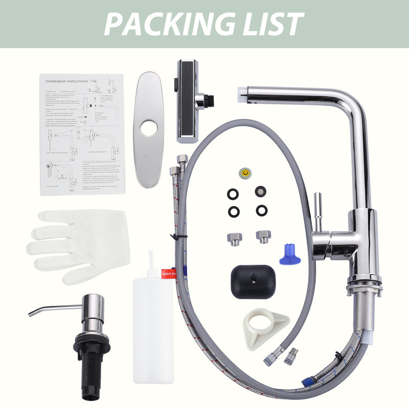 Single-Handle High Arc Kitchen Faucet with Pull Down Sprayer and Soap Dispenser, Polished Chrome