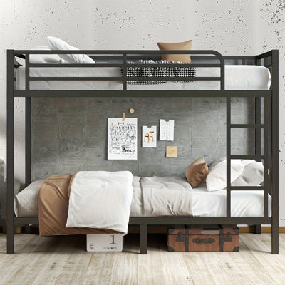 Heavy-duty Full XL Over Full XL Metal Bunk Bed For Adults & Teens, Space-saving Frame With Noise-reduction & Under-bed Storage, Black
