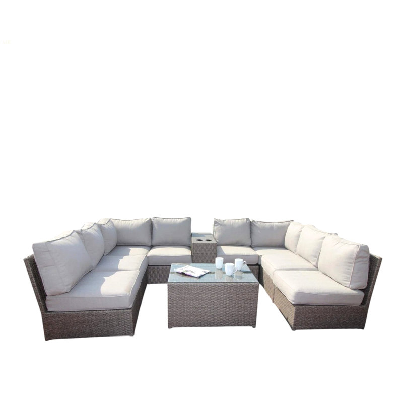 Canapé modulaire en osier de patio à 6 places avec coussins entièrement assemblé