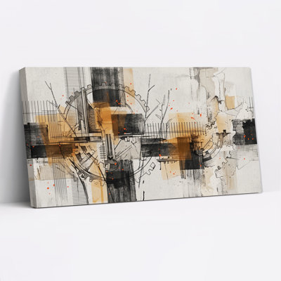 Engrenages industriels et lignes de quadrillage sur toile orange rouille