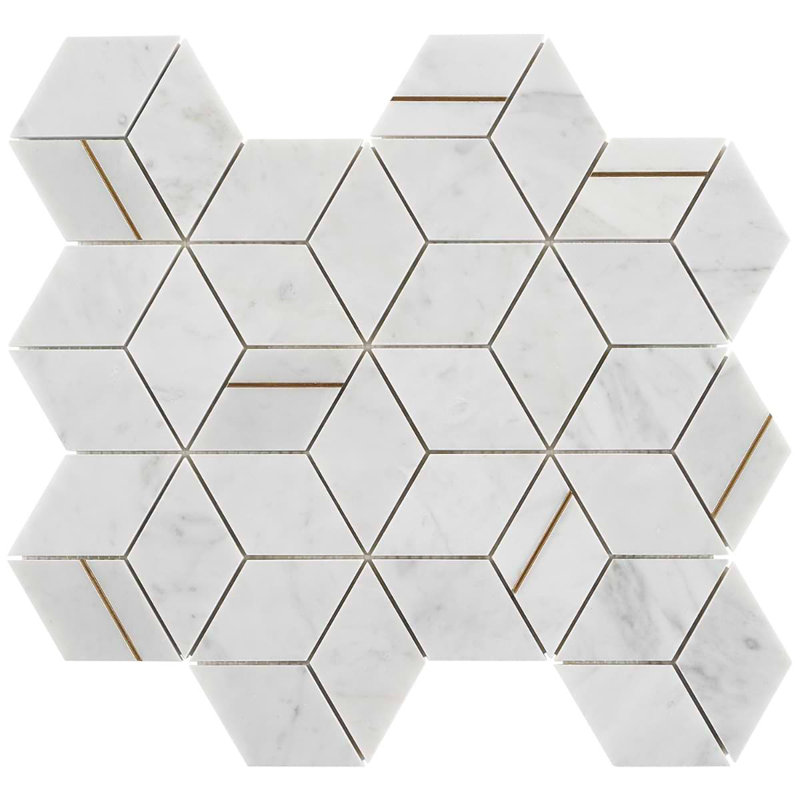 Morgana Polished Marble And Brass Mosaic, Carrara