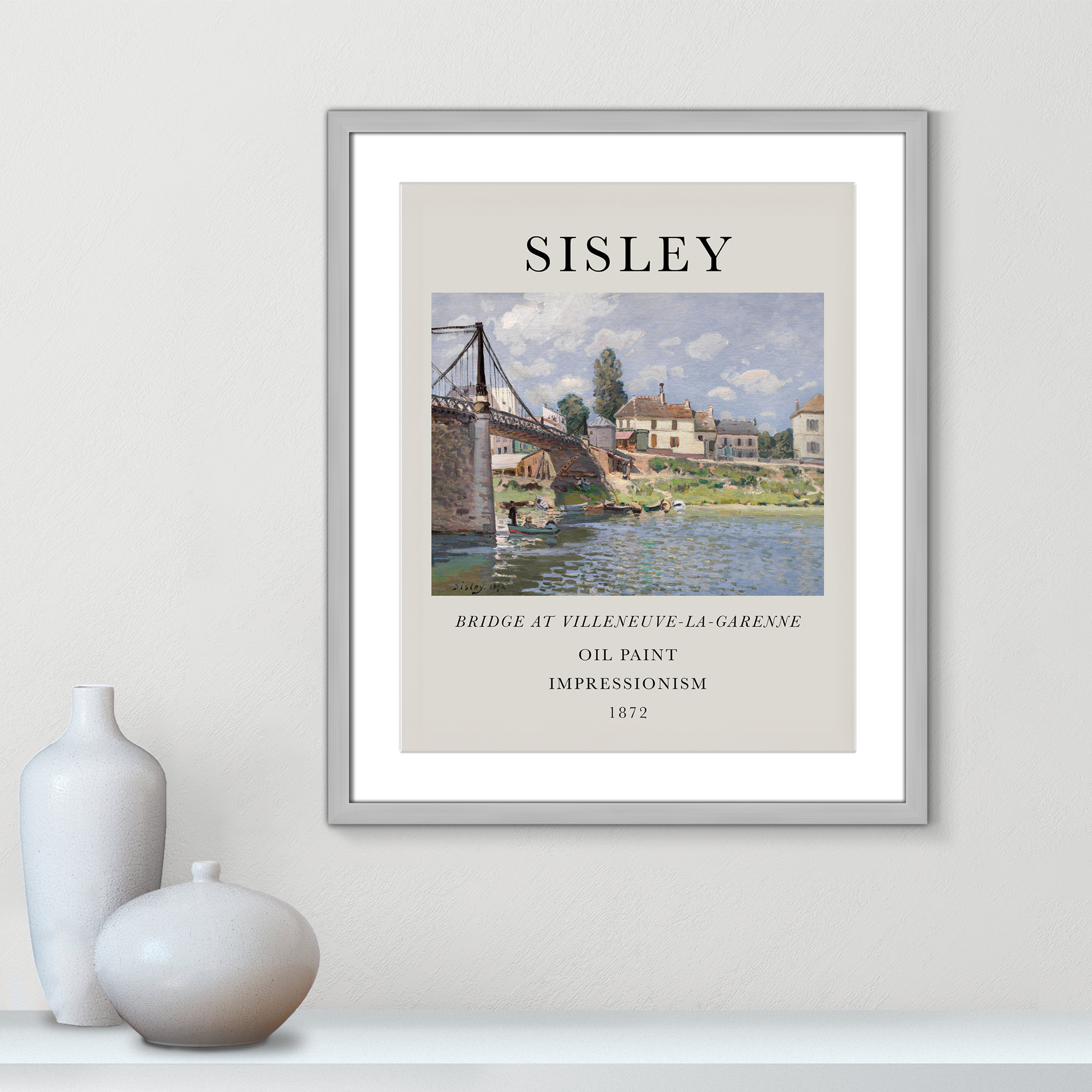 Old Masters Collection " The Bridge At Villeneuve " by Alfred Sisley, Silver Single Picture Frame, Yes
