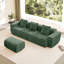 Canapé modulaire modulaire en L à 3 places avec passepoil à bordure française, aucun assemblage requis, canapé à 3 places avec coussins décoratifs et 1 repose-pieds mobile, tissu en velours vert-369675371