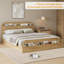 Structure de lit en bois avec tête et pied de lit avec rangement, lit plateforme à profil bas avec lattes de bois, aucun sommier requis-2009373110-2009373116
