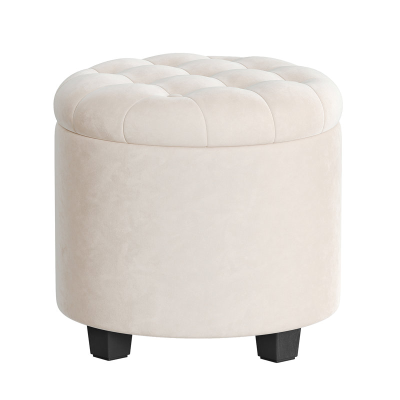 45cm Wide Tufted Solid Colour Footstool Ottoman, White