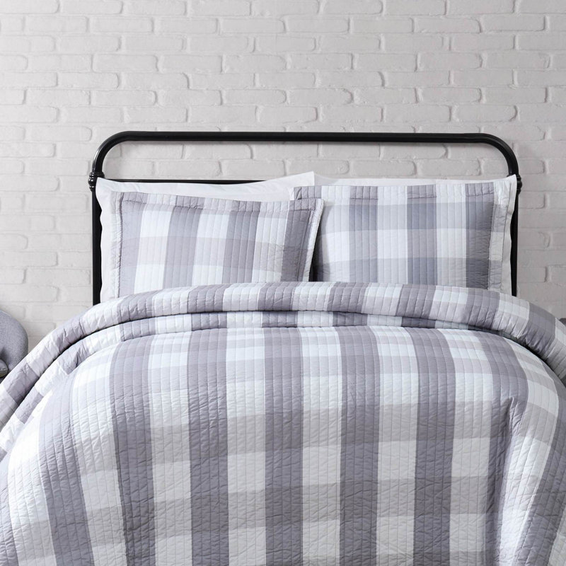 Ensemble de courtepointe en microfibre Buffalo, Courtepointe très grand et 2 très grandes taies, Gris