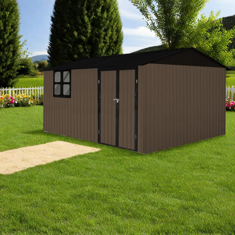 Durable Metal Storage Sheds, Spacious Brown Design For Gardens