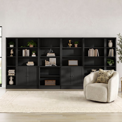 Tall Bookcase with Adjustable Shelves, 5-Tier Standard Bookshelf with Door, Black, 72.5 Inch