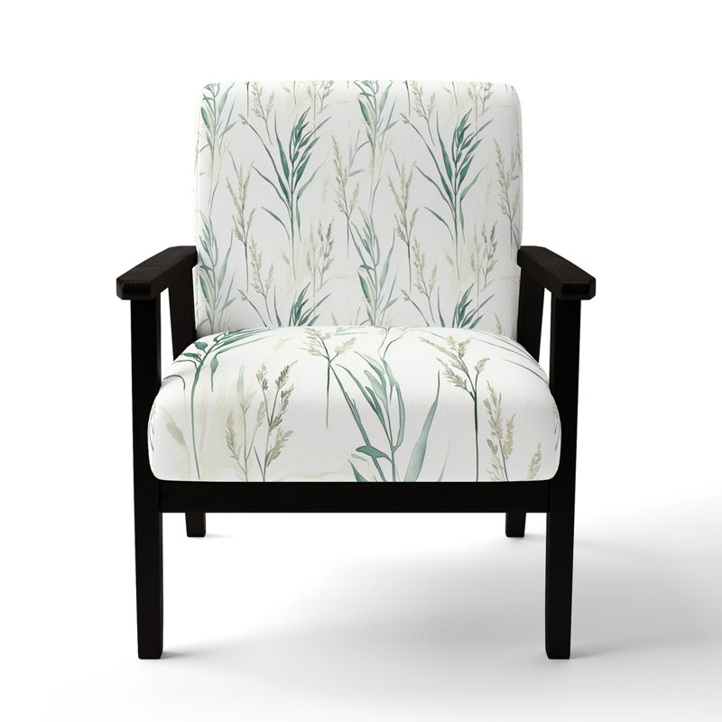 Chaise rembourrée Coastal - Fauteuil vert Beach Grass, Accoudoirs carrés noirs