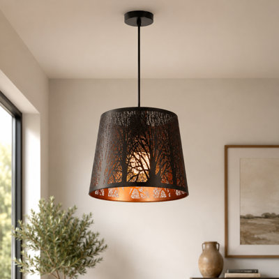 Lustre cylindrique moderne à 1 lumière de 10 po avec abat-jour ajouré en forme de forêt