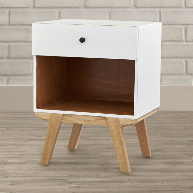 50.8cm W Solid Wood Bedside Table, White