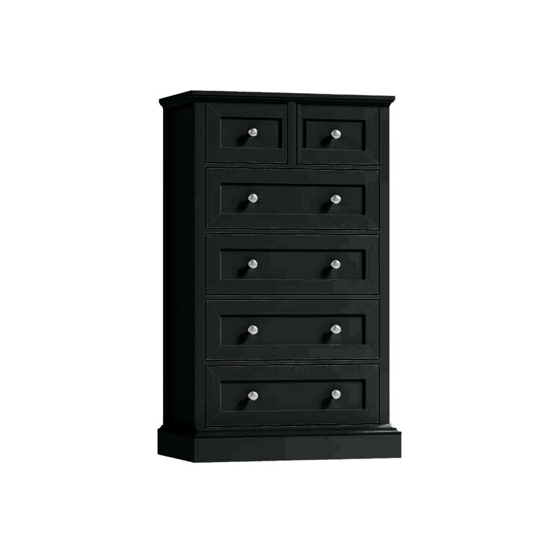Modern Solid Wood 6 Drawer Chest, Black