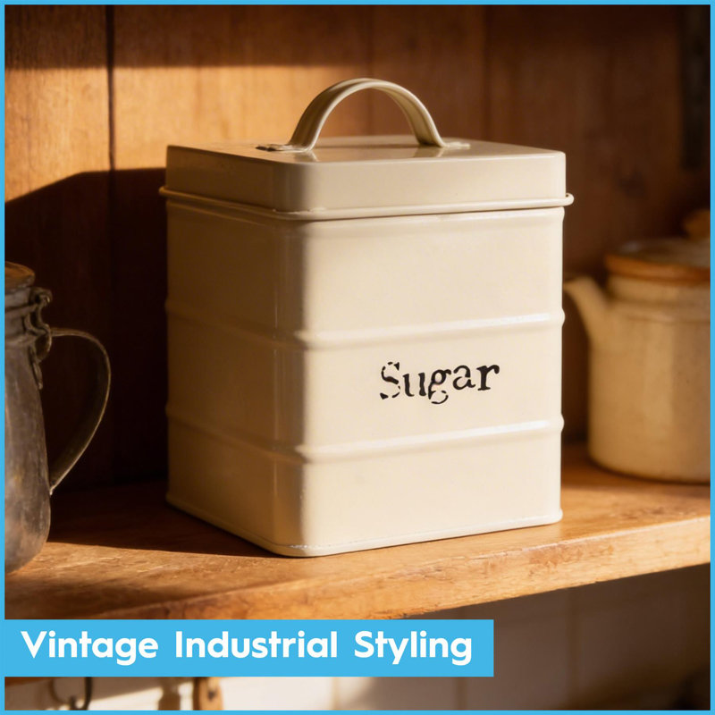 Harbour Housewares - Vintage Metal Kitchen Canisters - White