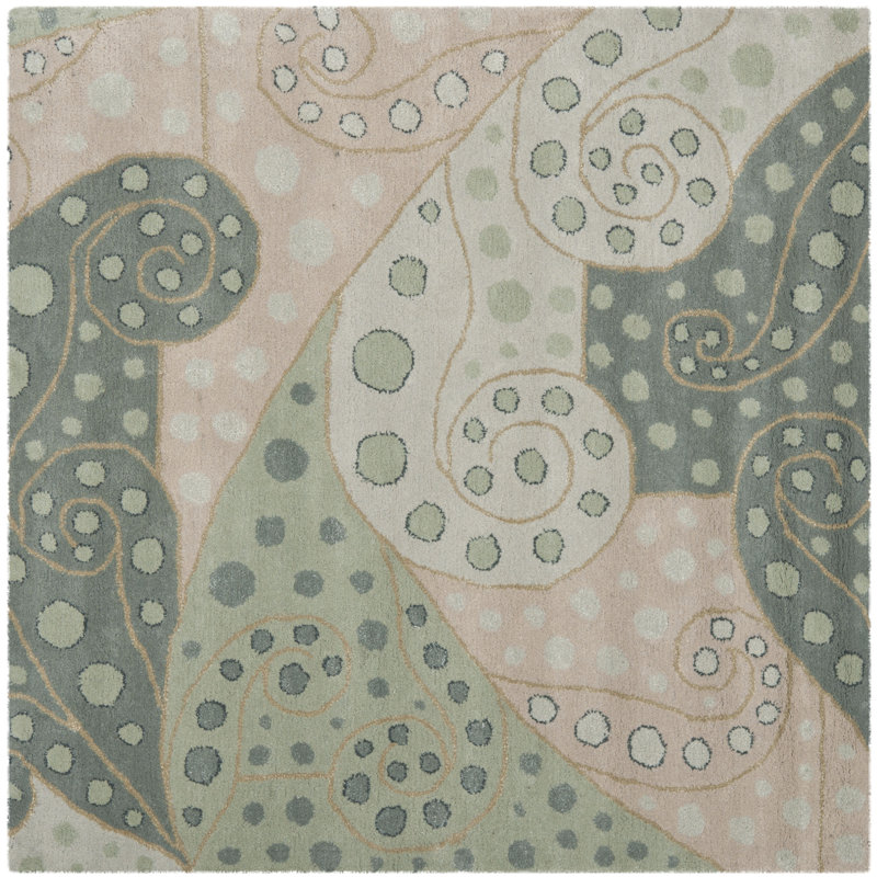 Rudra Hand-Tufted Wool Sage Area Rug, Square 5'