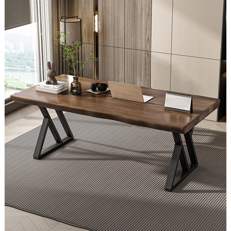 Bureau d'écriture en bois massif avec base en métal, H 29,53 po x l 62,99 po x P 27,56 po