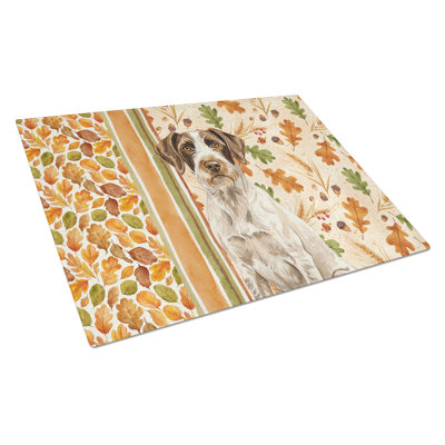 Liver and White German Wirehaired Pointer Heirloom Fall Glass Cutting Board