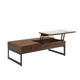 Faye Transitional Rectangular Lift-Up Coffee Table In Walnut Finish With Sintered Stone Panel