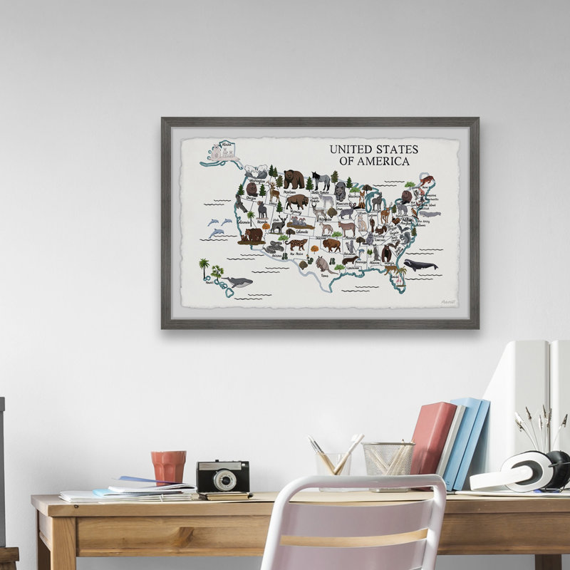 Reproduction encadrée «US Animals», H 20 po x l 30 po x P 1,5 po