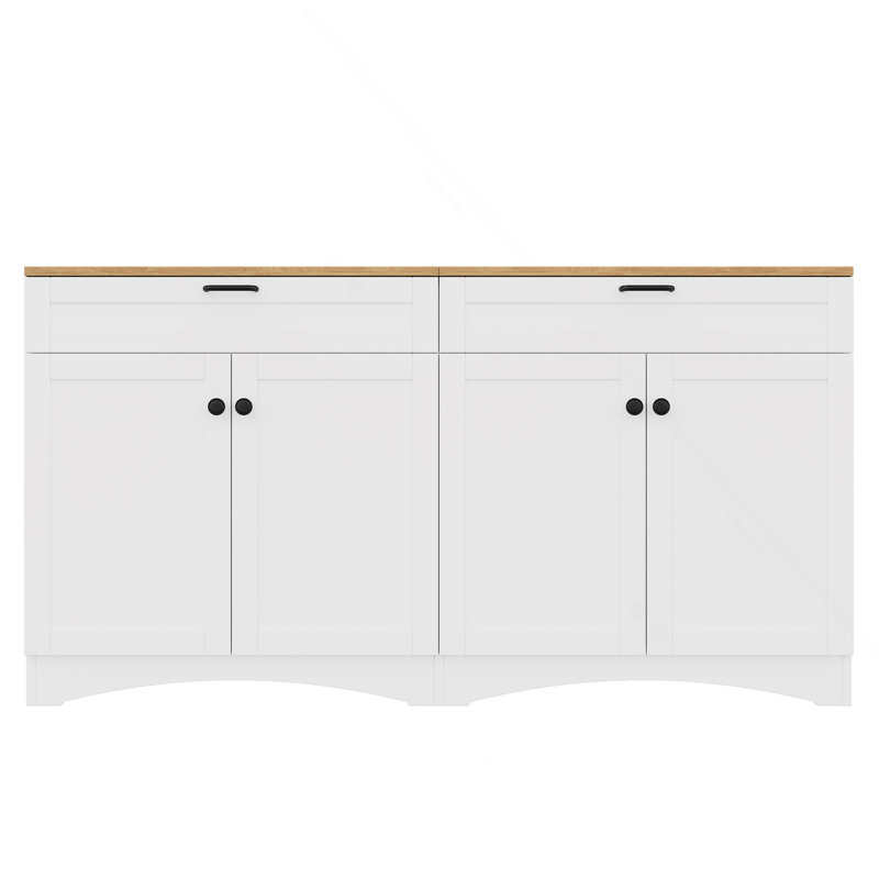 Farmhouse TV Stand with 2 Drawers for TVs Up to 70", Versatile Wood Grain Sideboard with Adjustable Shelves, Mid-Century Buffet Cabinet with Rustic Handles for Living Room/Bedroom