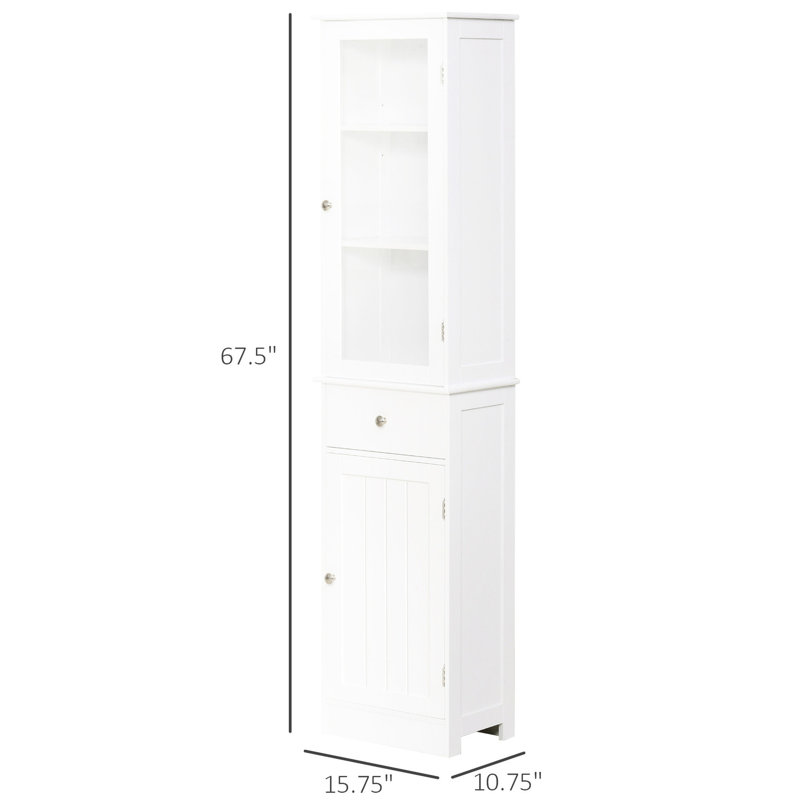 Armoire de rangement pour salle de bain - Lin étroit haut avec porte en acrylique blanc pour les salles de bain et les espaces de vie Porte, tiroir et tablettes minces