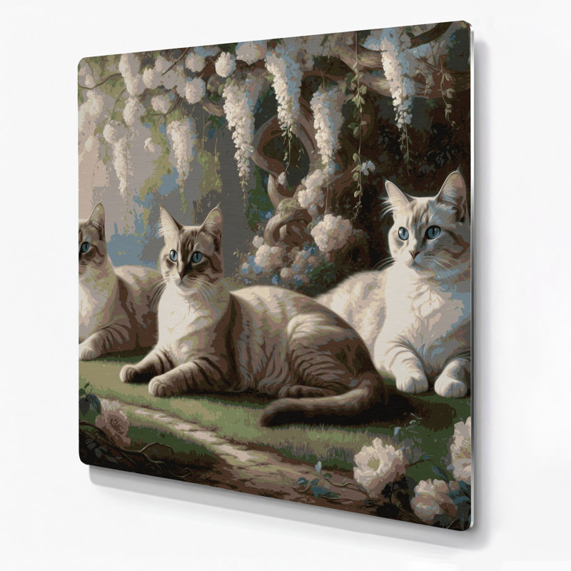 Chats, art mural gris tonkinois en métal, H 144 po x l 144 po x P 0,05 po