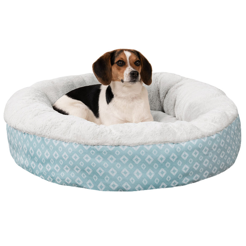Plush & Diamond Print Calming Donut Dog Bed, Medium (30" W x 30" D x 10" H), Aqua