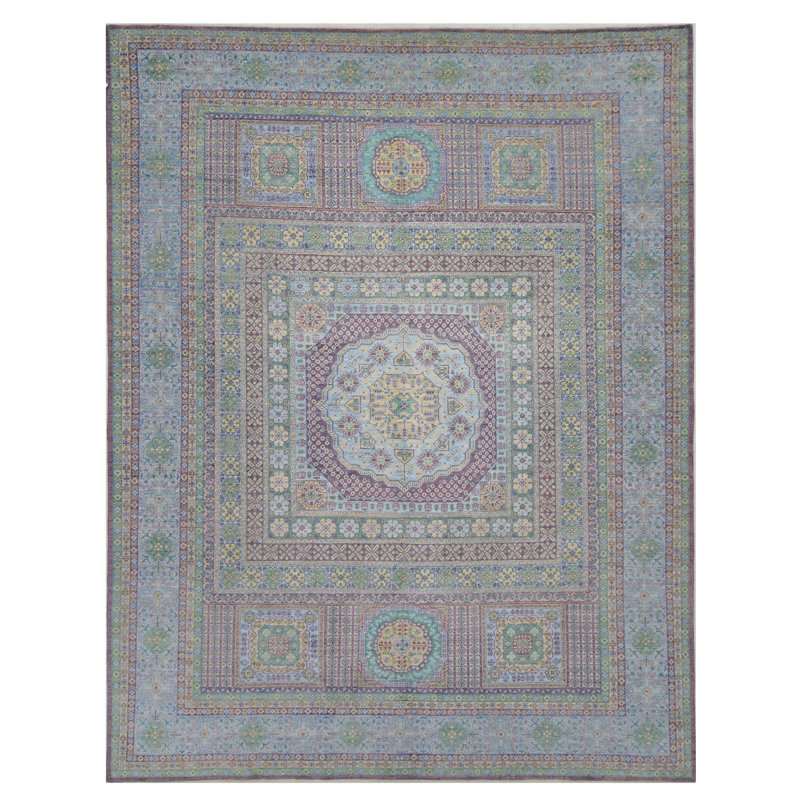 Tapis bleu mer et bleu de haute qualité noué à la main