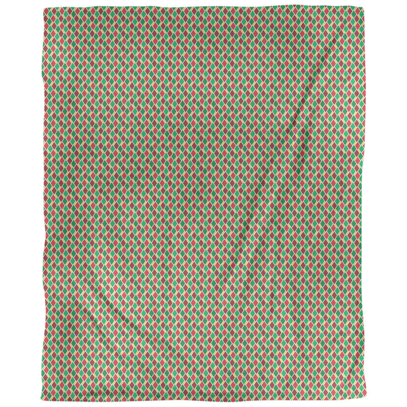 Tissu en losanges de fête, Rouge / Vert / Or, L 54 po x l 36 po, Lin naturel paloma