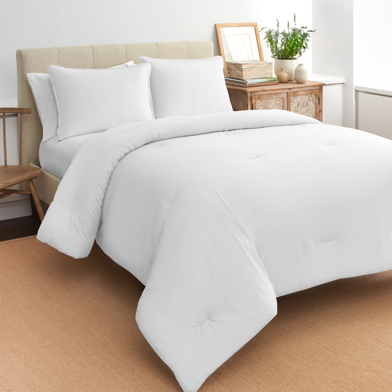 Ensemble d'édredon réversible en percale de coton, Blanc, Édredon double + 2 taies décoratives standard