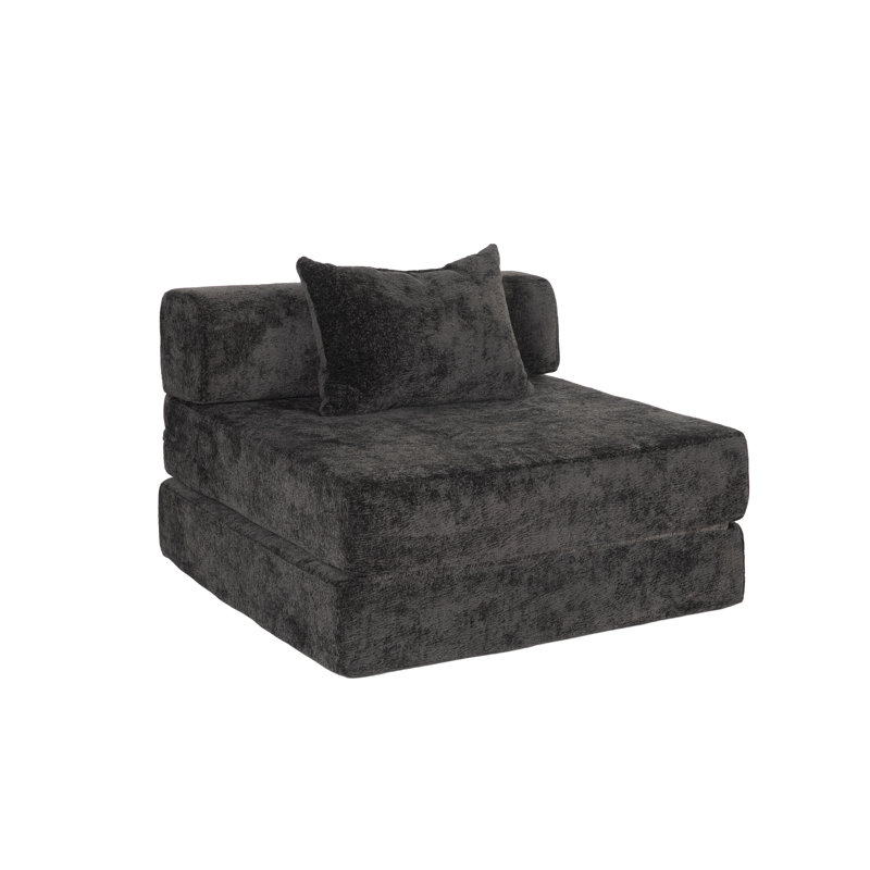 Compression Sofa,Convertible Floor Sofa Bed With Fixed-Shape Frame,Single Seater Boneless Modular Sectional Sofa,No Assembly Required,Chenille Fabric,For Living Room Bedroom,Black