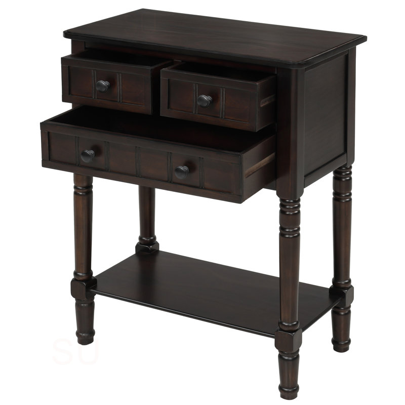 Console étroite, canapé mince avec trois tiroirs de rangement et tablette inférieure pour le salon, assemblage facile