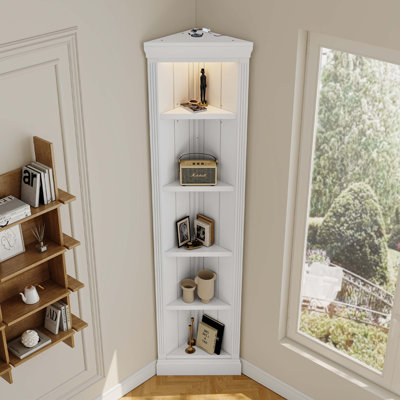 83.4""Tall Modern Corner Shelf,5 Tier Corner Bookcase with LED Light, Storage Standing Shelf Unit, Open Corner Plant Display Stand for Small Space for -  Red Barrel Studio®, 8B5DA40B7F6F4650B22B86D8F66C3E2F